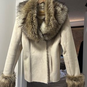 Beautiful Faux Fur Trim & Lined Suede Winter Jacket